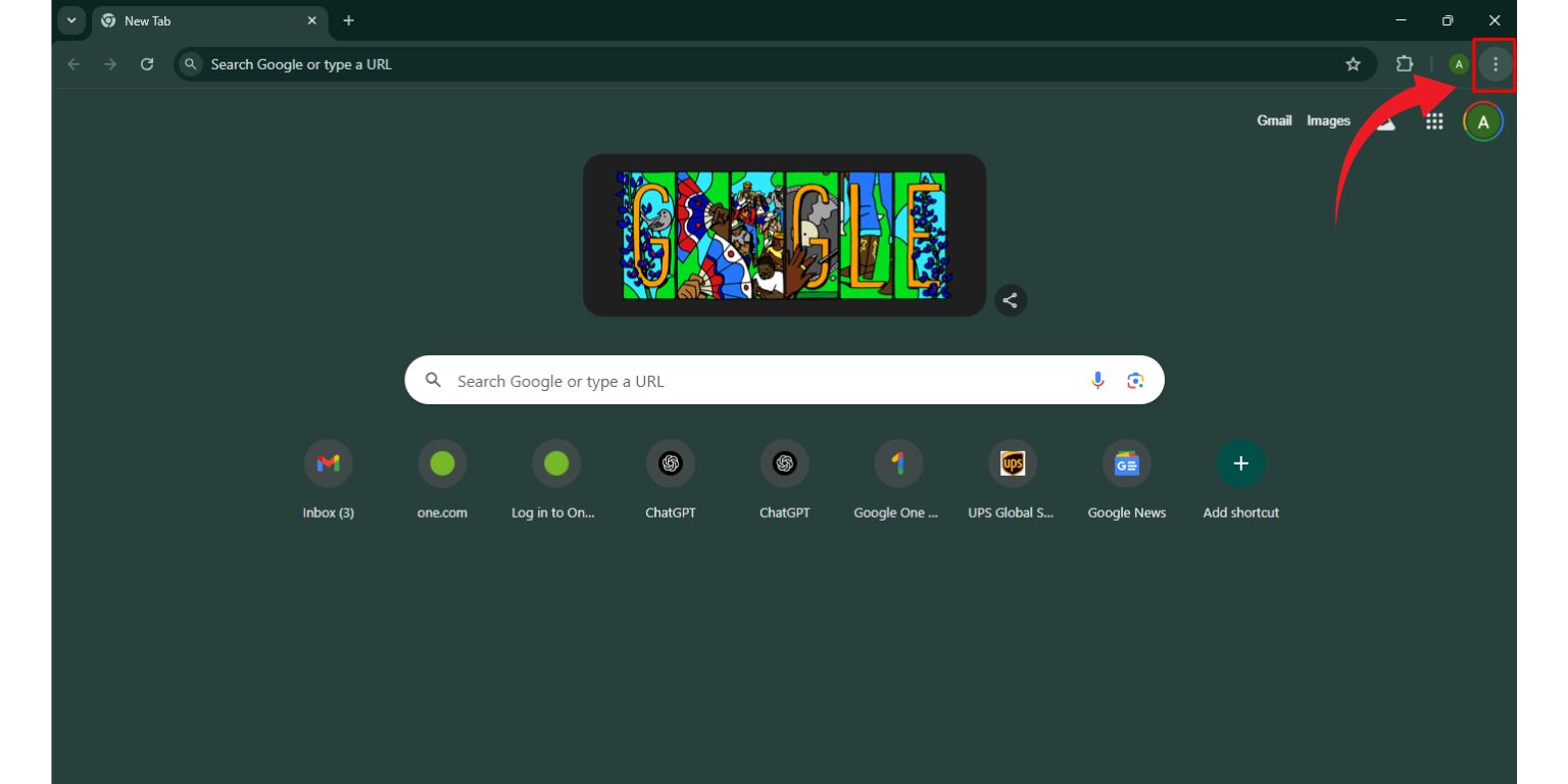 Click the three dots at the top-right of your Chrome window