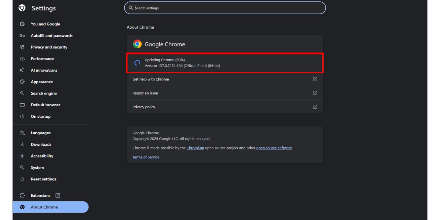 If Chrome isn’t updated, it will begin downloading the latest version automatically 
