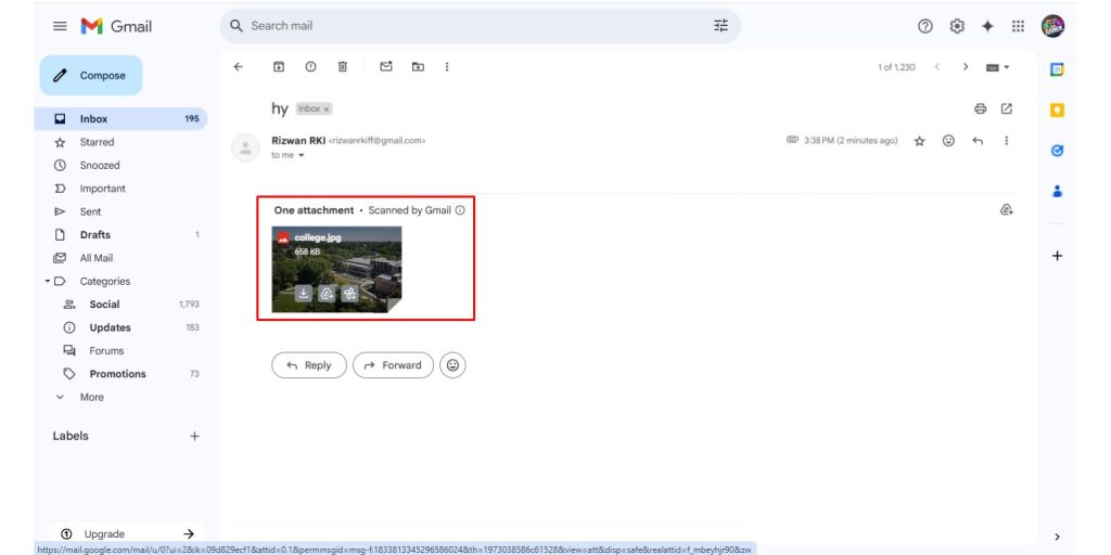 Open the email that contains the attachment