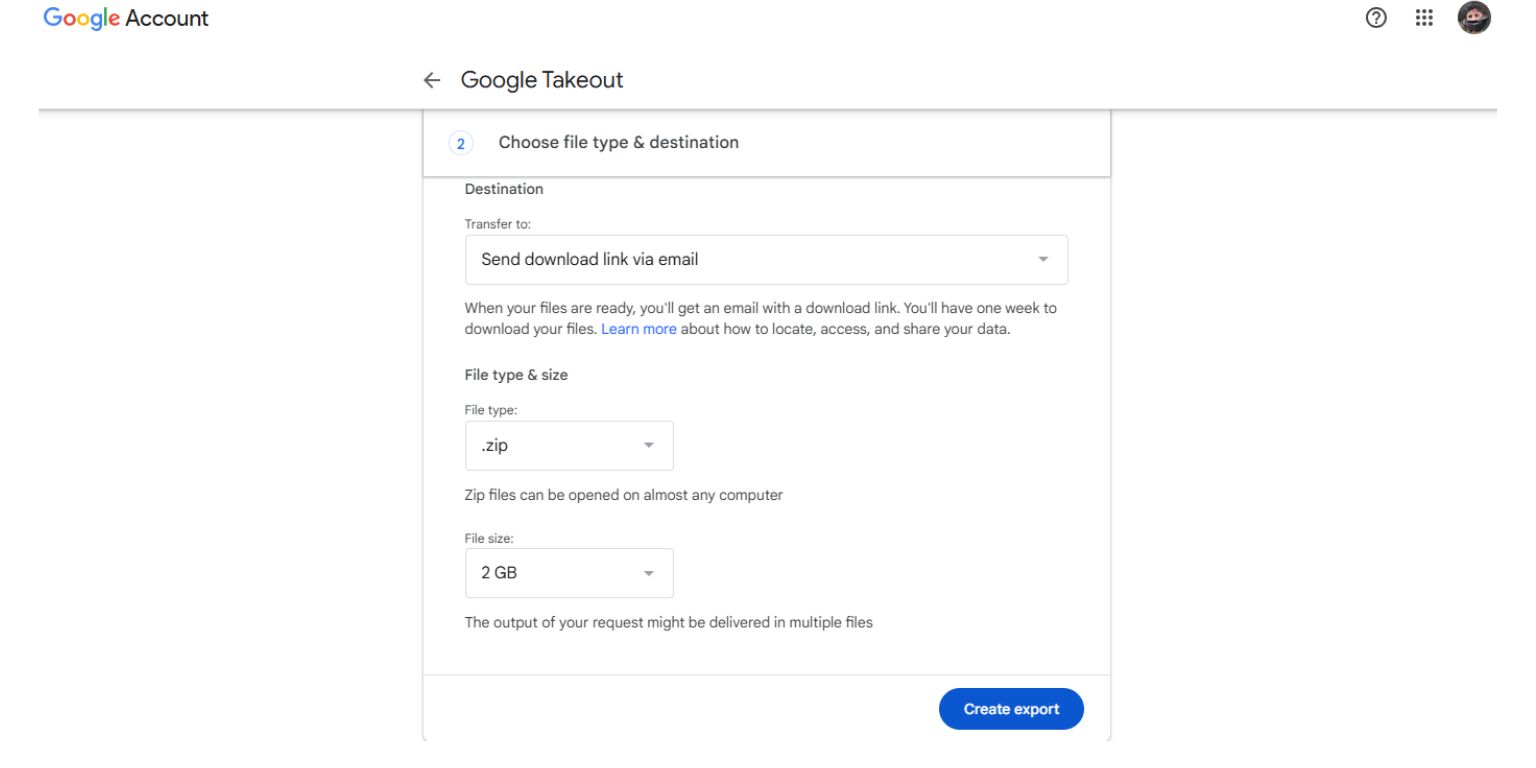 Google Takeout File Formats and Delivery Options