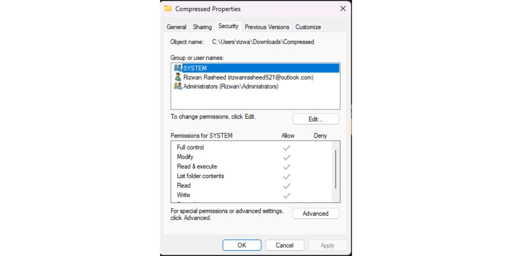 Grant Full Permissions Manually
