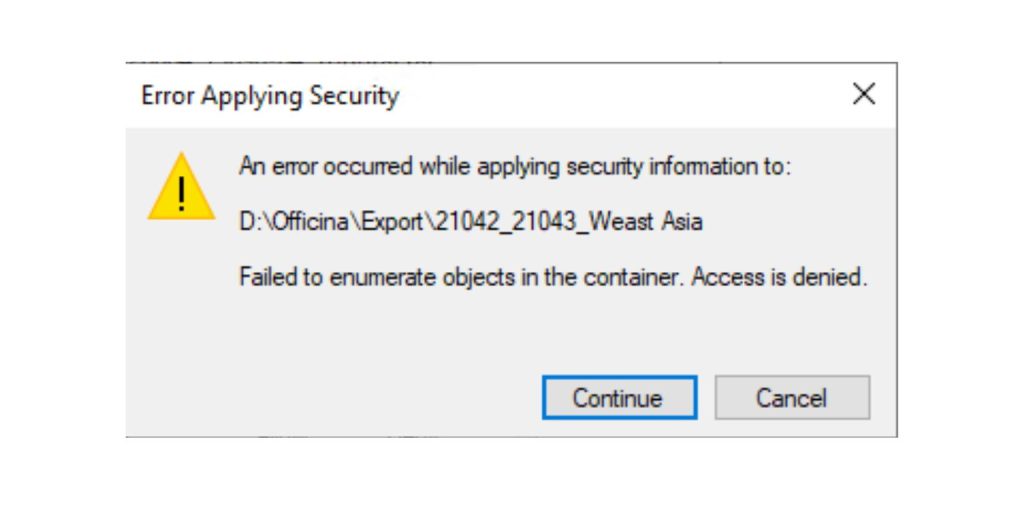 Why this "An error occurred while applying security information" happen